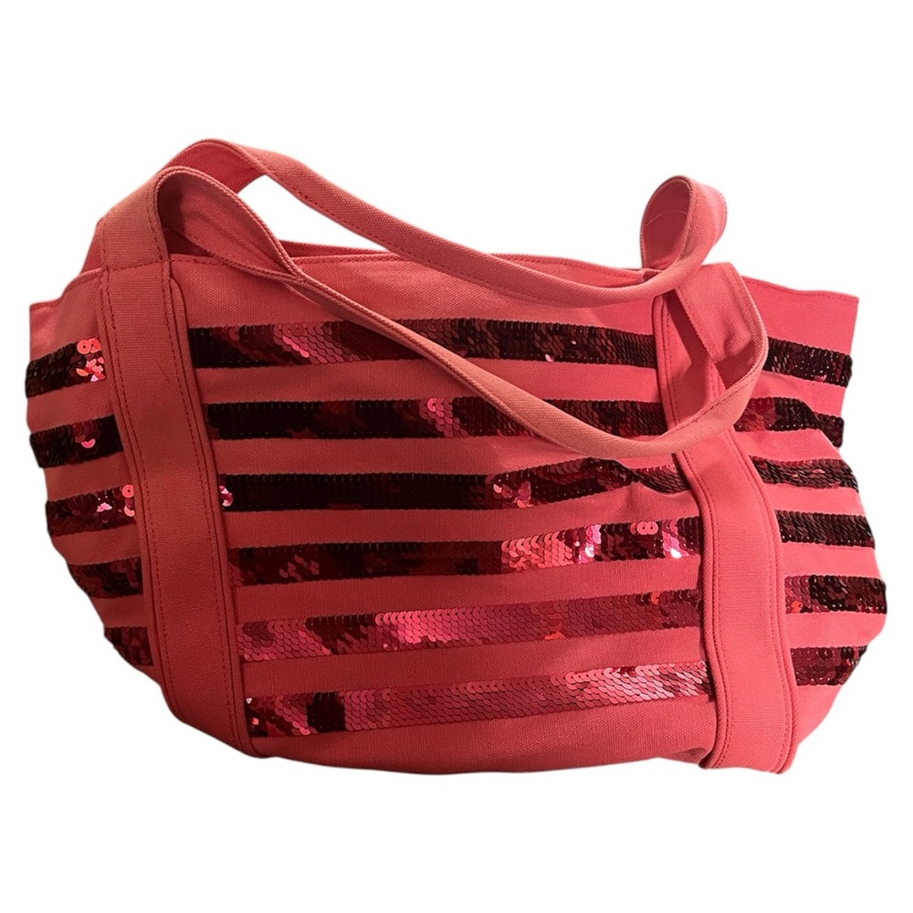 Y2K Pink Sequin Striped Tote Bag Big Buddha - Picture 3 of 5
